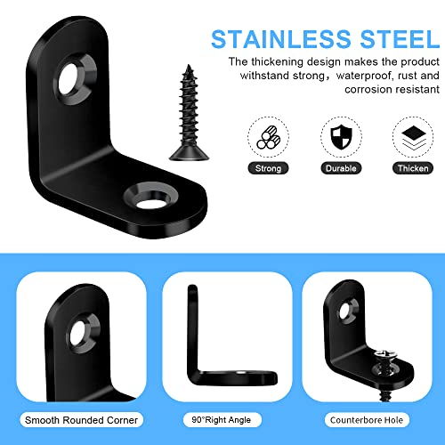 Vicuna R 40PCS L Brace, Black Small L Brackets for Wood, Stainless Steel Corner Brace, Metal Right Angle Bracket for Furniture - 80PCS Screws (0.79 x 0.79 inch) - Image 2