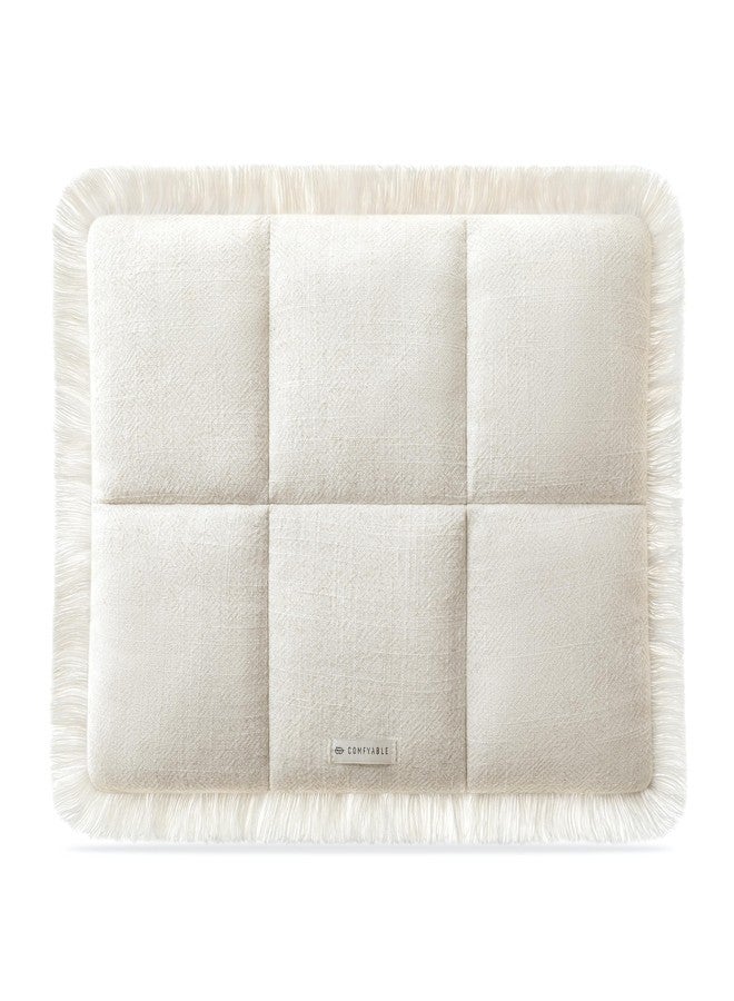 Comfyable Puffy Laptop Sleeve 16 15 14 13 Inch for Women, Compatible with MacBook Air & MacBook Pro M4 M3 2024, Quilted Linen Soft Puffer Case with Fringe for Computer, Natural Linen - Image 1