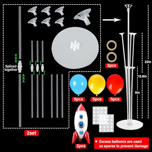 Naozinebi Toy Inspired Themed Party Story Balloons Stand Kit 2 Sets With 2 Rocket Foil Balloons Toy Themed Red Blue Yellow Balloon Centerpiece for Tables for Boys Birthday Baby Shower Cartoon Party Decorations - Image 5