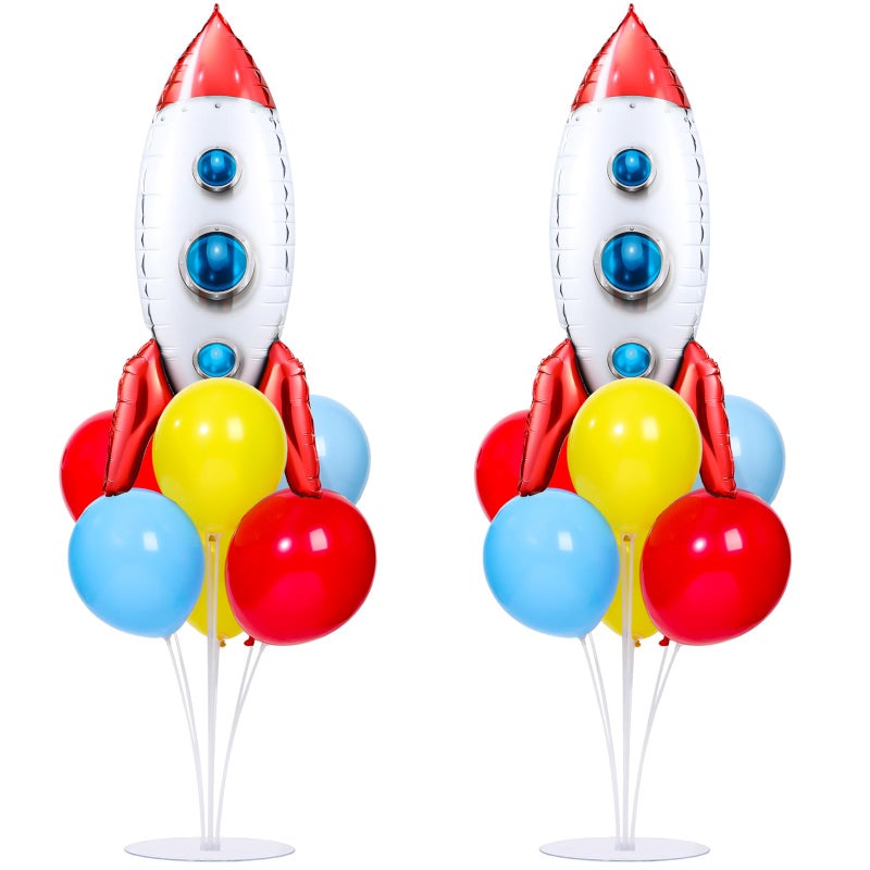 Naozinebi Toy Inspired Themed Party Story Balloons Stand Kit 2 Sets With 2 Rocket Foil Balloons Toy Themed Red Blue Yellow Balloon Centerpiece for Tables for Boys Birthday Baby Shower Cartoon Party Decorations - Image 3