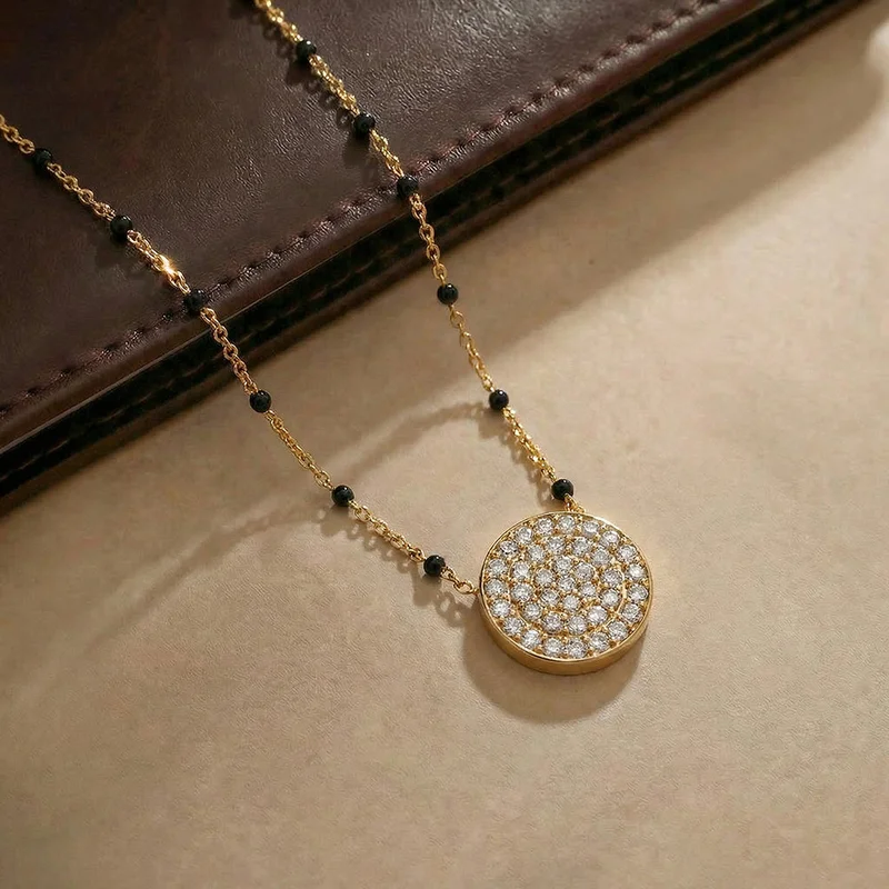 Palmonas 18K Gold Tone Plated Crystal Disc Glow Demifine Mangalsutra For Women - Waterproof & Anti-Tarnish