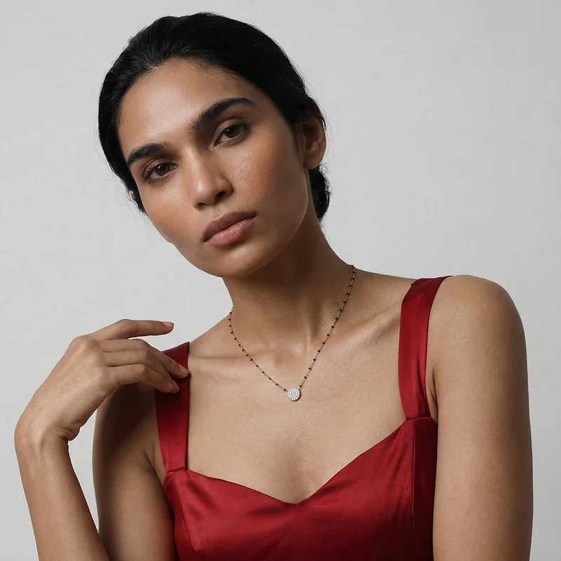 Palmonas  PALMONAS Crystal Disc Glow Demifine Mangalsutra Chain Necklace for Women | 18K Gold Plated, Waterproof & Anti-Tarnish for Women | Best Price UAE