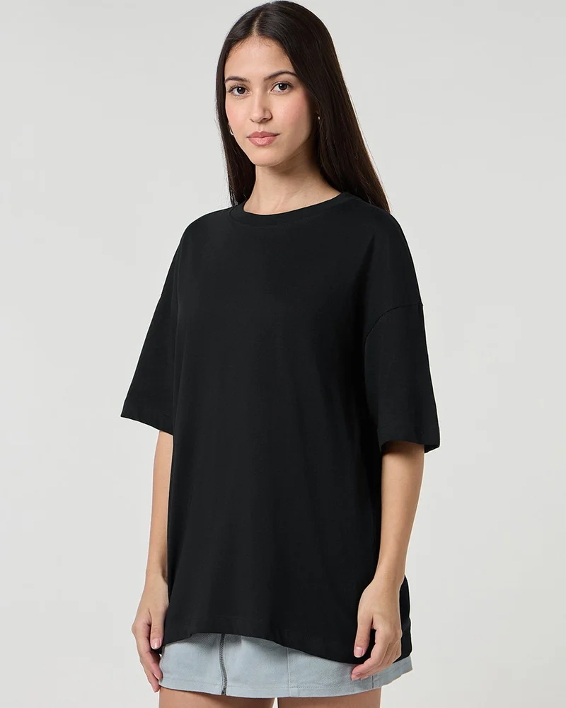 bewakoof Women's Black Oversized T-shirt