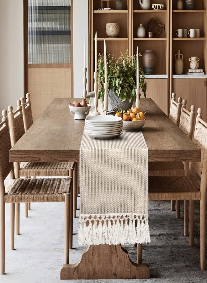 tiosggd Boho Table Runner 72 inches Long, Spring Summer Farmhouse Dresser Runners for Bedroom, Dining Table, Long Coffee Table Runner, Brown Braided Woven Rustic Table Decor - Image 1