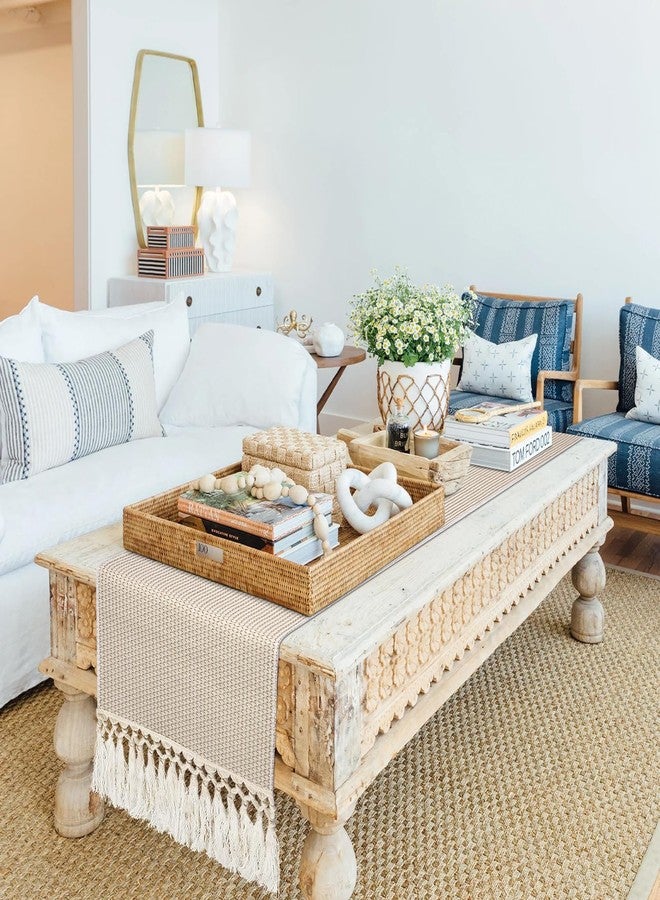 tiosggd Boho Table Runner 72 inches Long, Spring Summer Farmhouse Dresser Runners for Bedroom, Dining Table, Long Coffee Table Runner, Brown Braided Woven Rustic Table Decor - Image 4