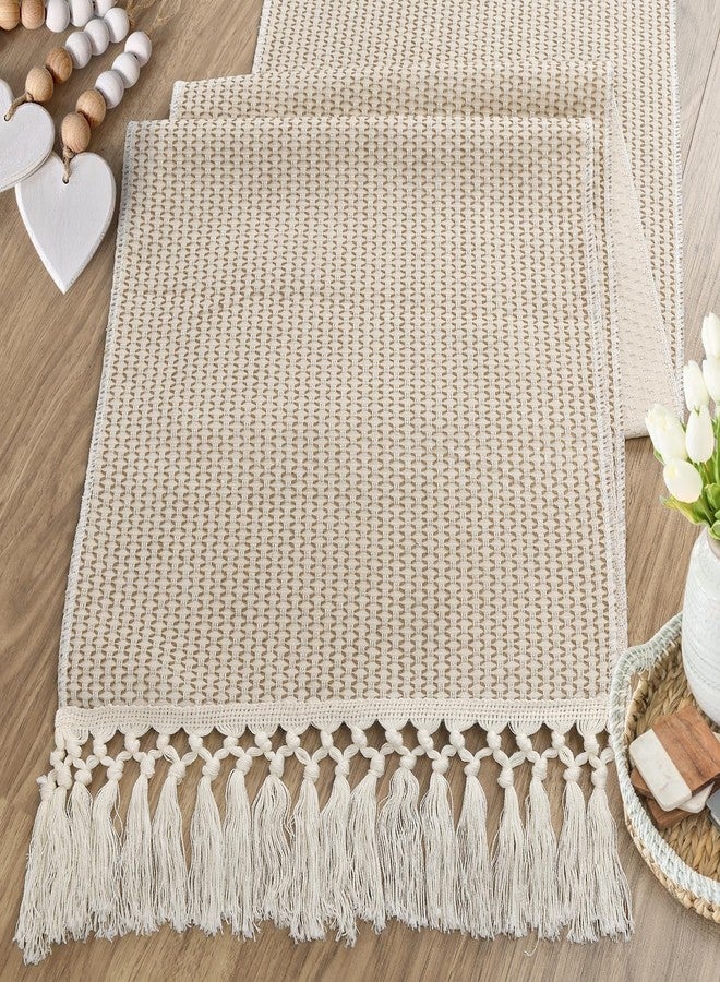 tiosggd Boho Table Runner 72 inches Long, Spring Summer Farmhouse Dresser Runners for Bedroom, Dining Table, Long Coffee Table Runner, Brown Braided Woven Rustic Table Decor - Image 2