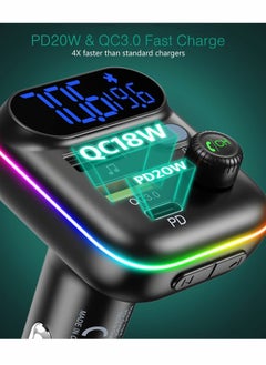 Y&D Bluetooth V5.0 FM Transmitter for Car QC3.0 Fast Charging RGB Rainbow Flow LED Backlit  - Image 2