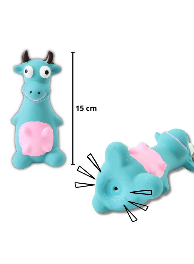 لعبة صرير للكلاب مصنوعة من مطاط اللاتكس الطبيعي (الثور الأزرق) | للكلاب الصغيرة والمتوسطة والجراء | متينة، بتصميم حيواني، لعبة آمنة للمضغ والإحضار | تقلل من قلق الانفصال - Image 2