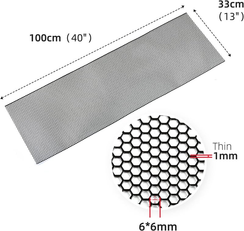 AggAuto Universal 40"x13" Car Grill Mesh - Aluminum Alloy Automotive Grille Insert Bumper Honeycomb Hole 6mm Spacing 1mm, One of the Most Multifunctional Shape Grids 100x33cm Black - Image 3
