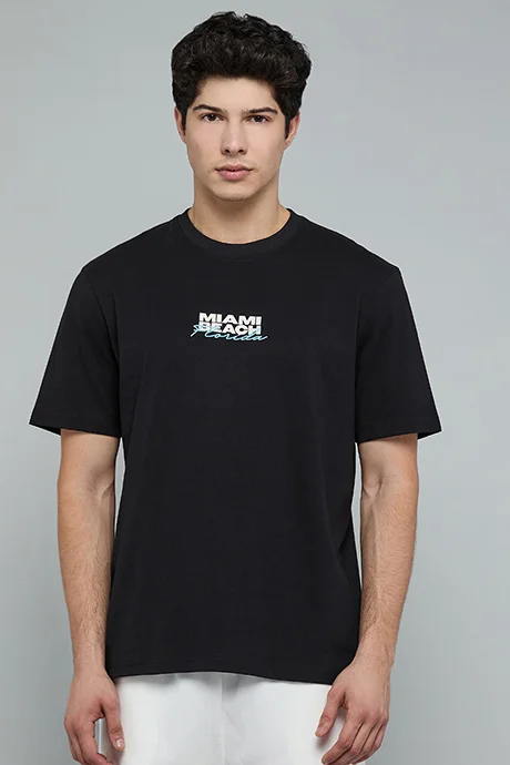 أر أند بي Printed T-Shirt with Crew Neck and Short Sleeves
