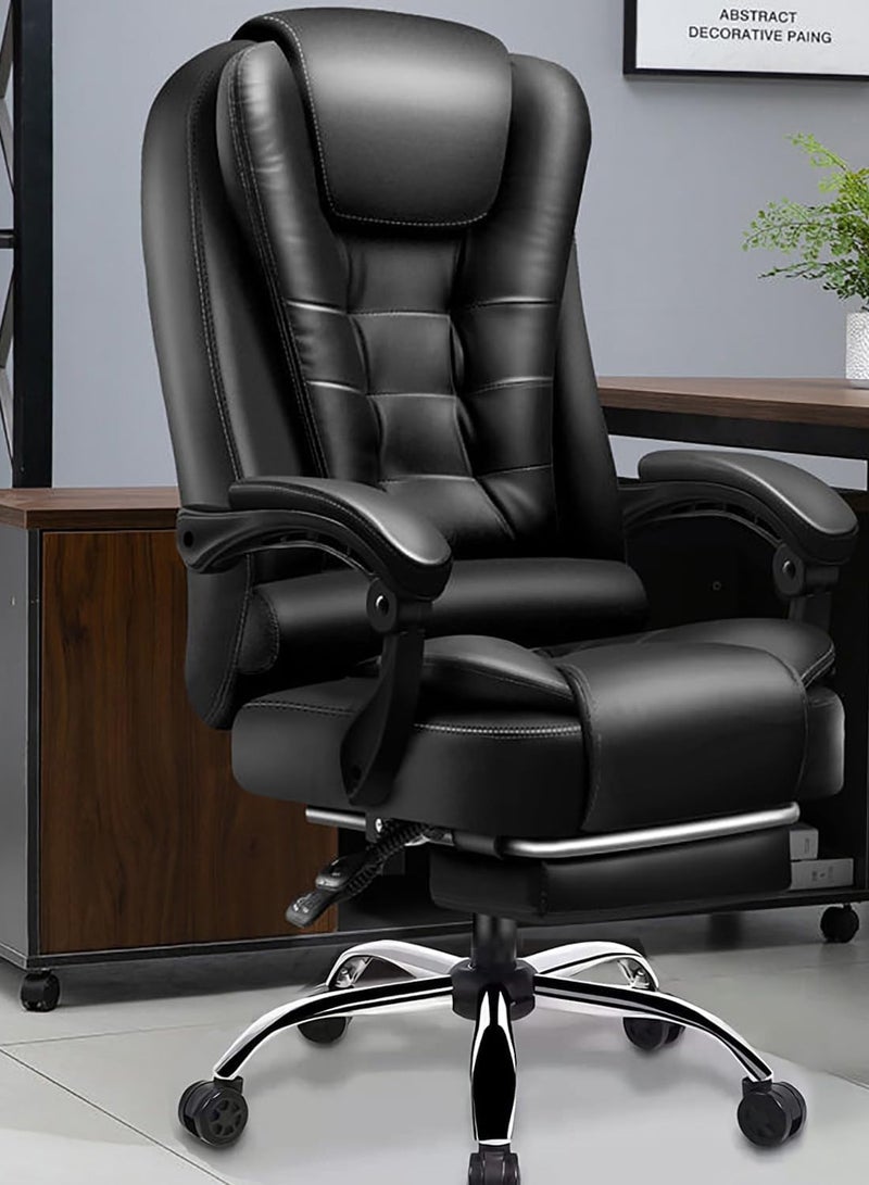 CityRiya-Long Desk Office Chair Computer Chair Big High Back Chair PU Leather Office Chair Gaming Chair Executive Office Chair Swivel Chair with Leg Rest and Lumbar Support Black Office Chair - Image 1