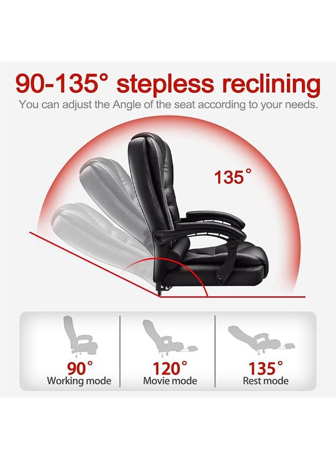 CityRiya-Long Desk Office Chair Computer Chair Big High Back Chair PU Leather Office Chair Gaming Chair Executive Office Chair Swivel Chair with Leg Rest and Lumbar Support Black Office Chair - Image 3