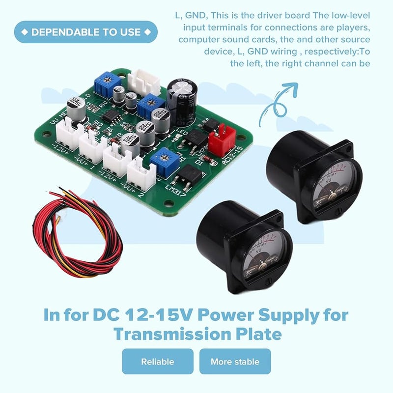 مضخم صوت ستيريو مع عداد لوحة VU التناظري وإضاءة خلفية دافئة مؤشر المستوى - Image 5