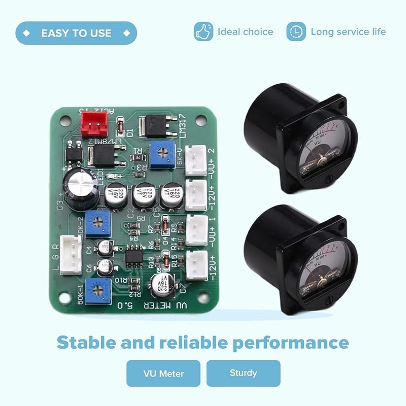 مضخم صوت ستيريو مع عداد لوحة VU التناظري وإضاءة خلفية دافئة مؤشر المستوى - Image 4
