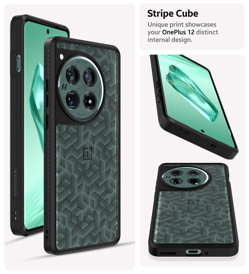 KAPAVER Impulse Back Cover Case Compatible with OnePlus 12 5G (PC+TPU) (Stripe Cube), Grey - Image 4