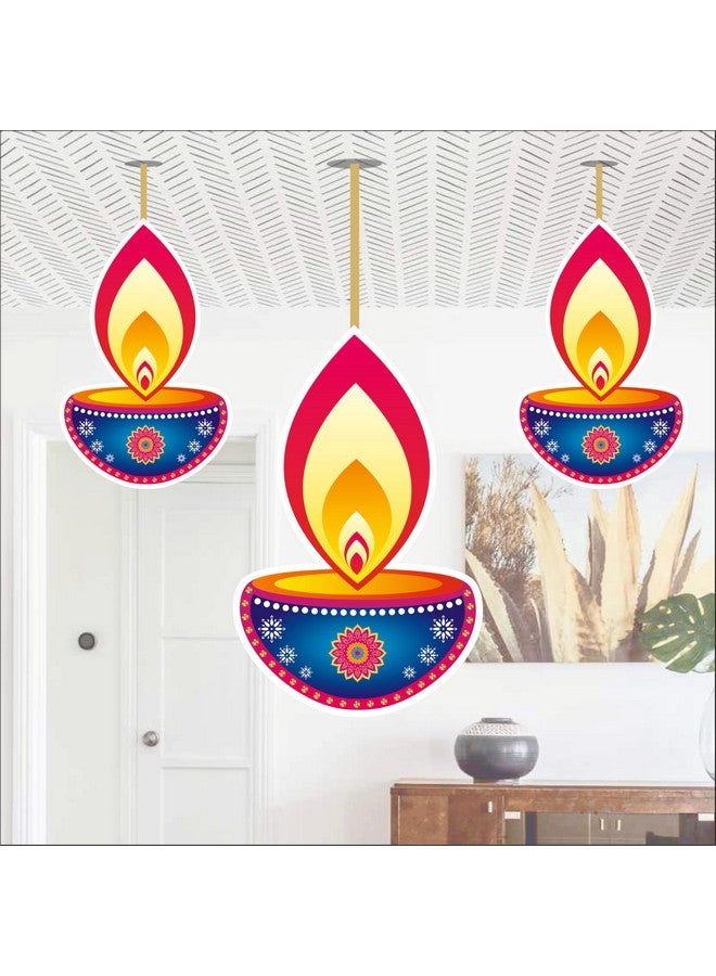 Party Baazaar Diwali Dangler Decoration | Happy Diwali Decoration Items | Happy Diwali Hangings | Paper Hanging Deepak for Diwali Decoration | Diwali Decoration Items for Home (Pack of 10 Pcs) - Image 1