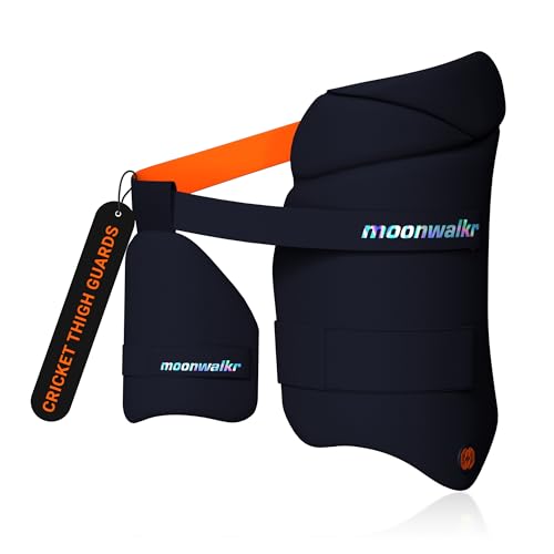 moonwalkr Thigh Guard 2.0 Protective Gear for Batter’s Height (6’3”- 6’6”) Cricket Thigh Pad Cricket Accessories & Equipment Safeguarding Both Your Outer and Inner Thighs Blue (X-Large, Right Hand) - Image 1