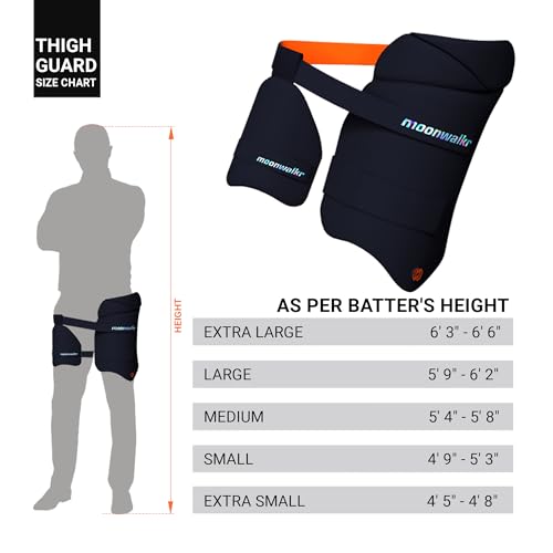 moonwalkr Thigh Guard 2.0 Protective Gear for Batter’s Height (6’3”- 6’6”) Cricket Thigh Pad Cricket Accessories & Equipment Safeguarding Both Your Outer and Inner Thighs Blue (X-Large, Right Hand) - Image 3