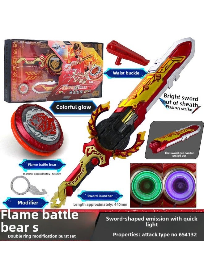 Loquat Hurricane Spirit Of War 6 Sword Spinning Top Third-order Sword Toy Children's Blast Flame Battle Bear Sword-shaped Holy Shield Ssangyong S Boy-Color:Third Level Glow (flame Battle Bear S) Can Be Pul - Image 1