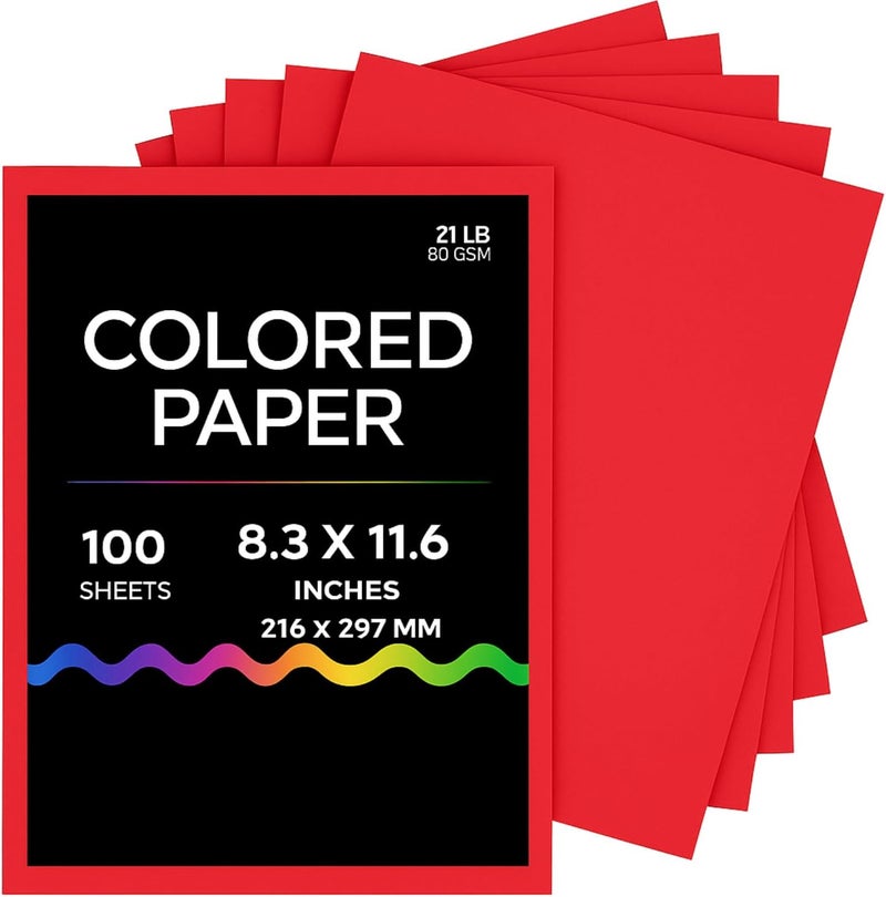 AL FAKHAMA Red Color Multipurpose Paper – A4 Size, 100 Sheets, 80 GSM - Image 1