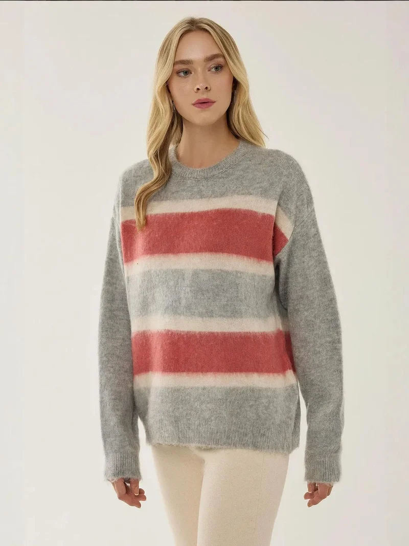 HICCUP Relaxed Fit Colorful Striped Sweater