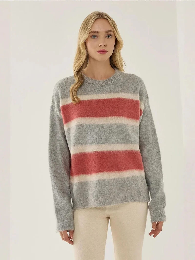 HICCUP Relaxed Fit Colorful Striped Sweater
