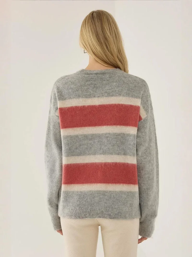 Hiccup Grey Relaxed Fit Colorful Striped Sweater for Women | Best Price UAE