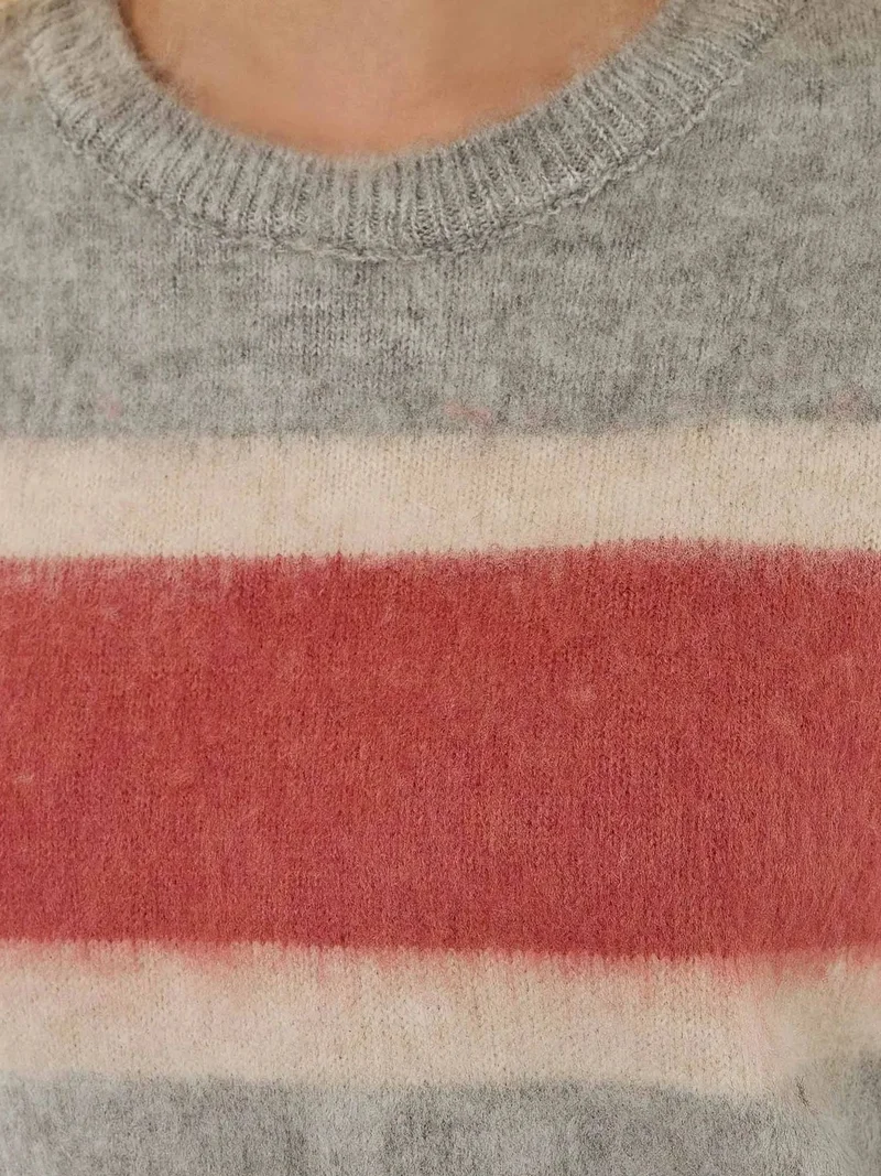 Hiccup Grey Relaxed Fit Colorful Striped Sweater for Women | Best Price UAE