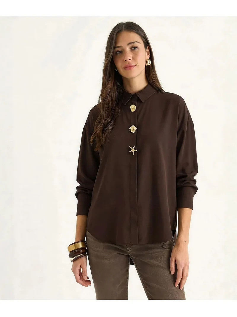 بيانكو لوتشي LUCCI Button Detailed Poplin Shirt