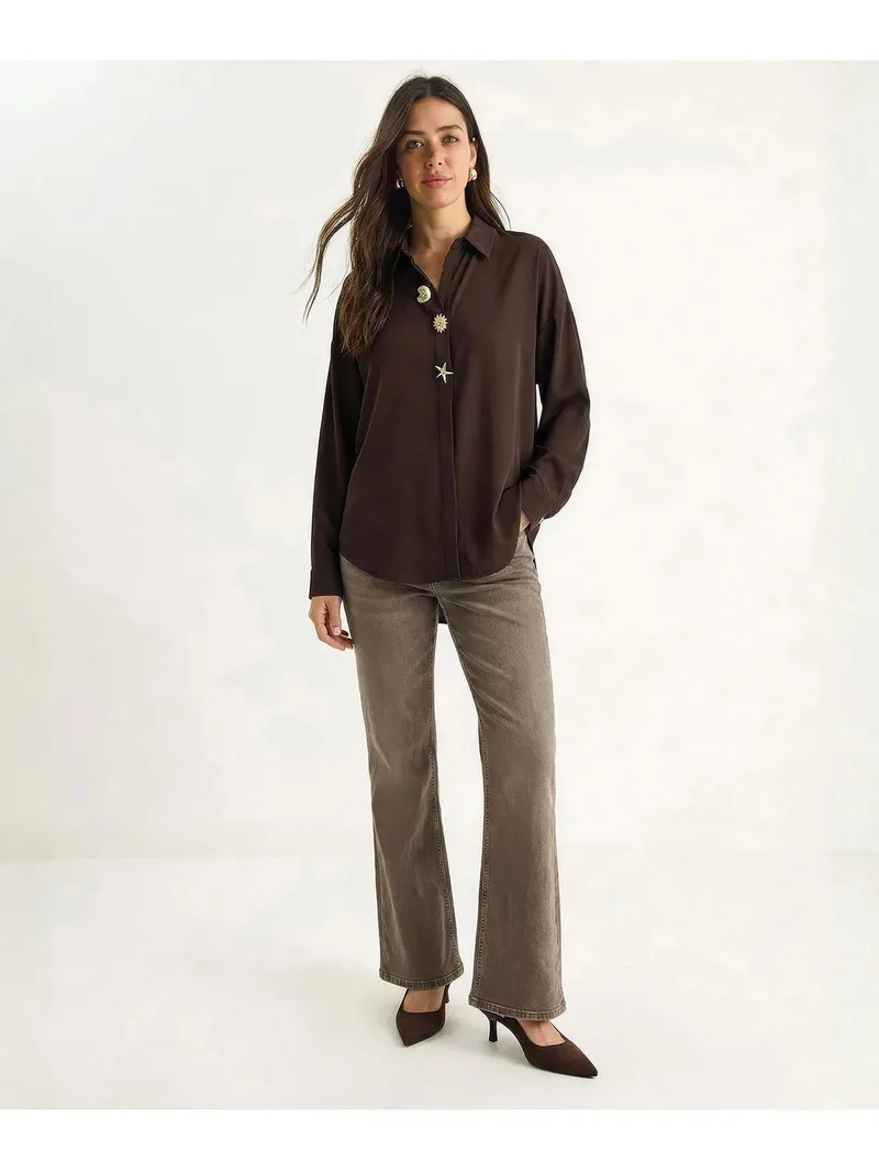 بيانكو لوتشي LUCCI Button Detailed Poplin Shirt