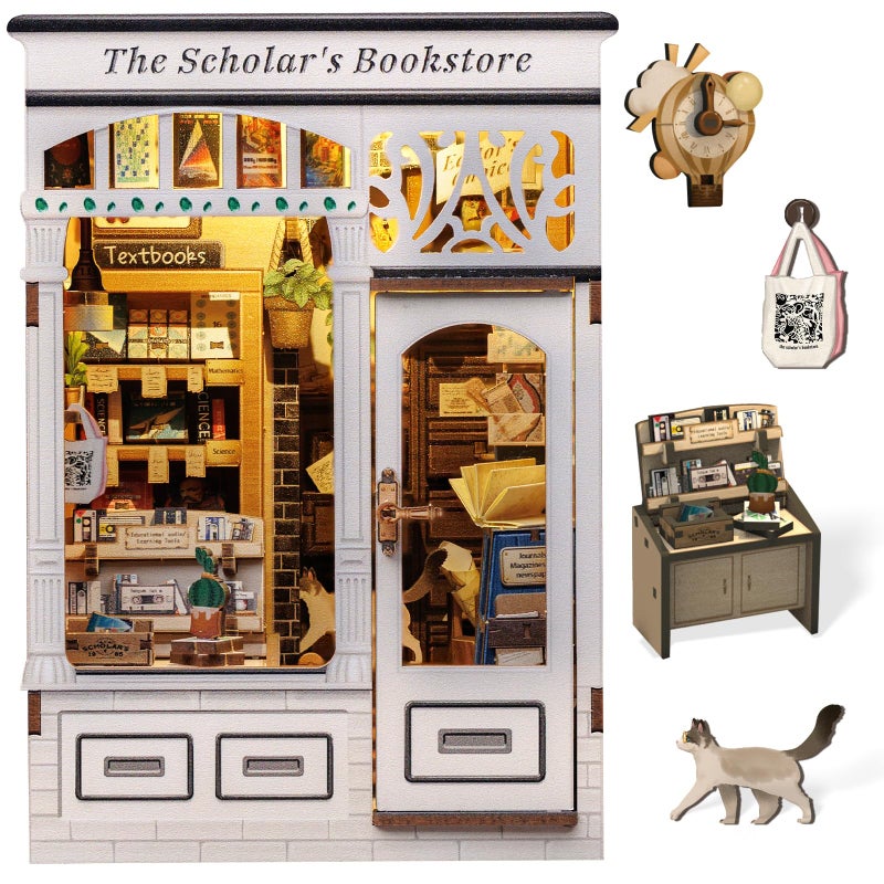 CUTEBEE Book Nook Kit - DIY Miniature House Dollhouse Kit for Adults and Teens, Booknook Tiny House Bookshelf Decor 3D Wooden Puzzle, Gifts for Family, Friends (The Scholar's Bookstore) - Image 1