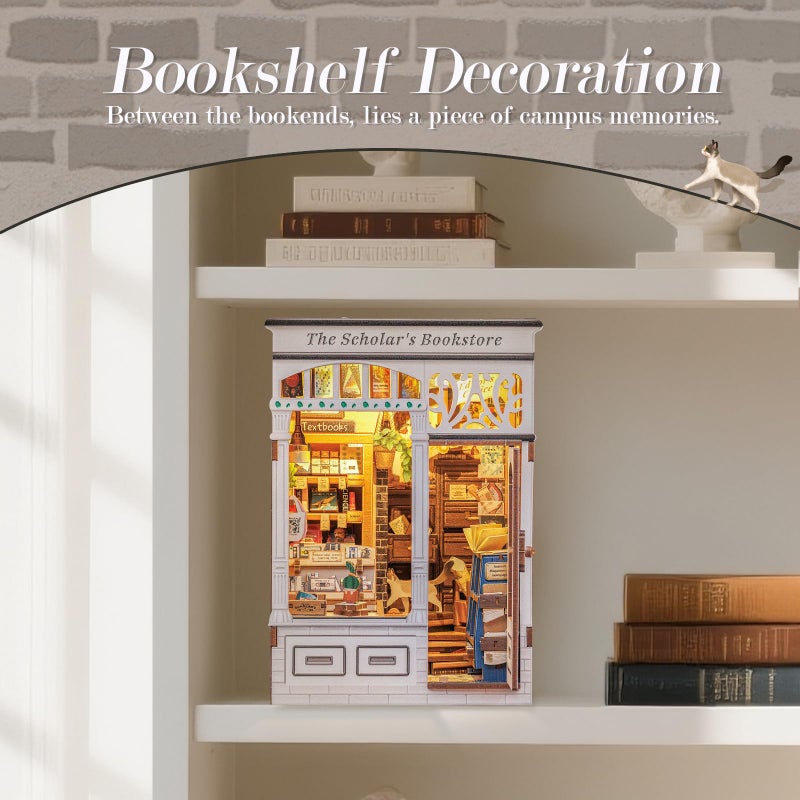 CUTEBEE Book Nook Kit - DIY Miniature House Dollhouse Kit for Adults and Teens, Booknook Tiny House Bookshelf Decor 3D Wooden Puzzle, Gifts for Family, Friends (The Scholar's Bookstore) - Image 4