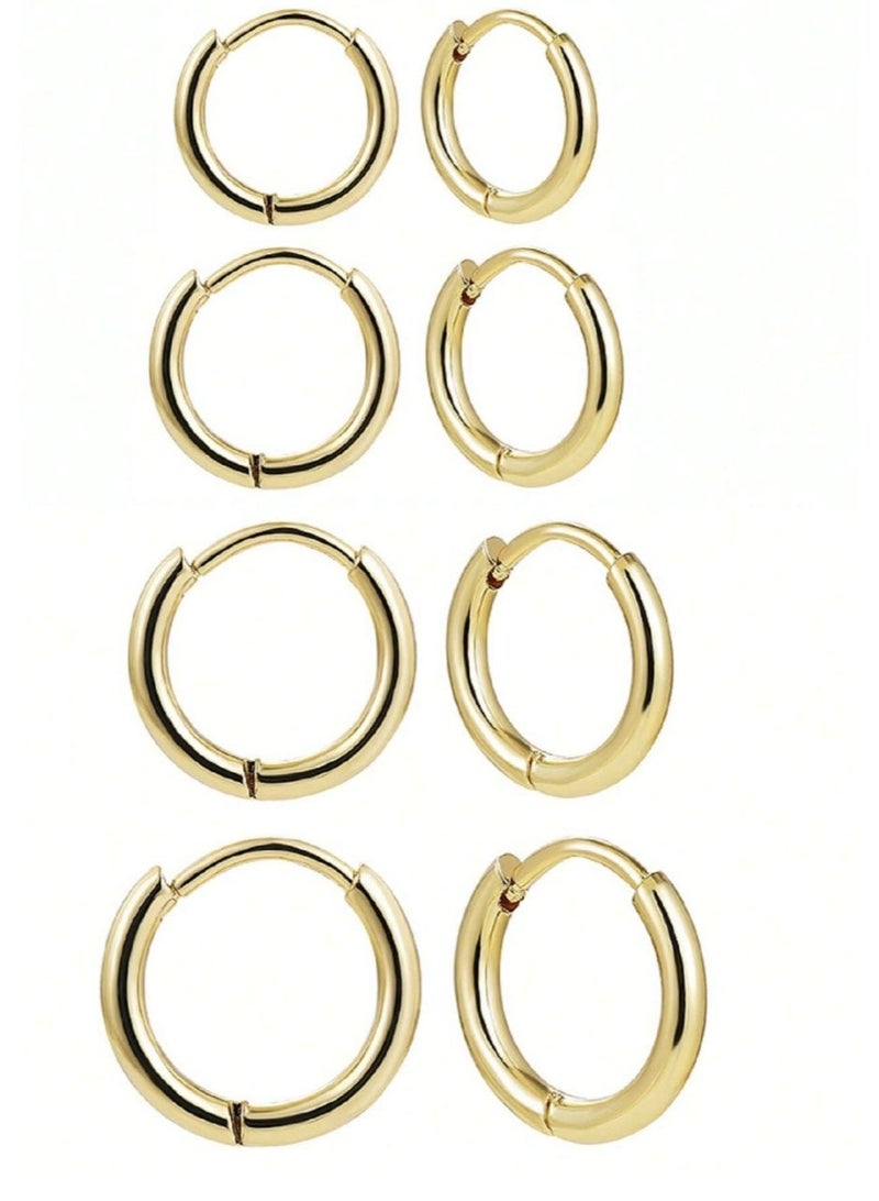 ڤيا طقم أقراط ذهبي فاخر للنساء – اربعة  أزواج متعددة الأحجام - Image 1