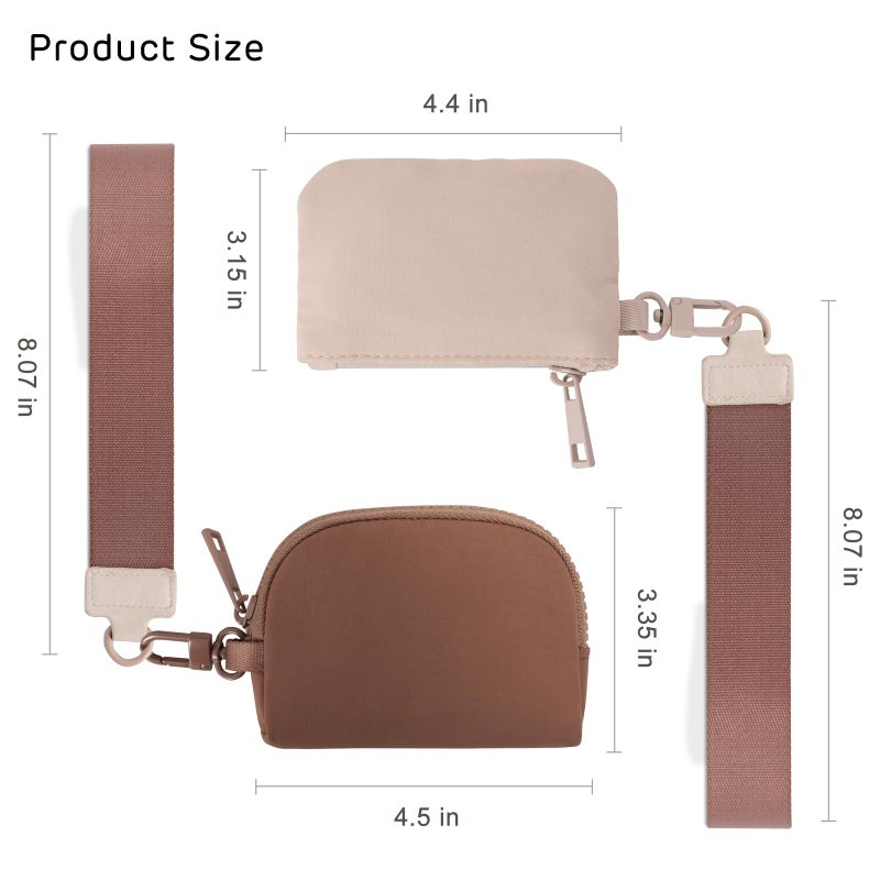 Viverte Mini Zip Around Keychain Wristlet Wallets Small Portable Dual Pounch Wristlet Detachable Coin Purse Pocket Gifts for Women Travel Sports Outdoors (Beige+Brown) - Image 3