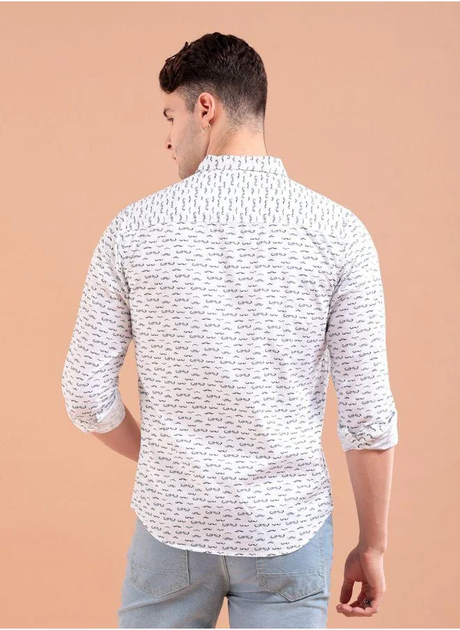 شركة المرآب الهندية Men Slim Fit Graphic Print Full Sleeves Spread Collar Casual Shirt