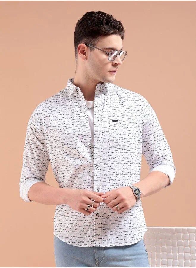 شركة المرآب الهندية Men Slim Fit Graphic Print Full Sleeves Spread Collar Casual Shirt