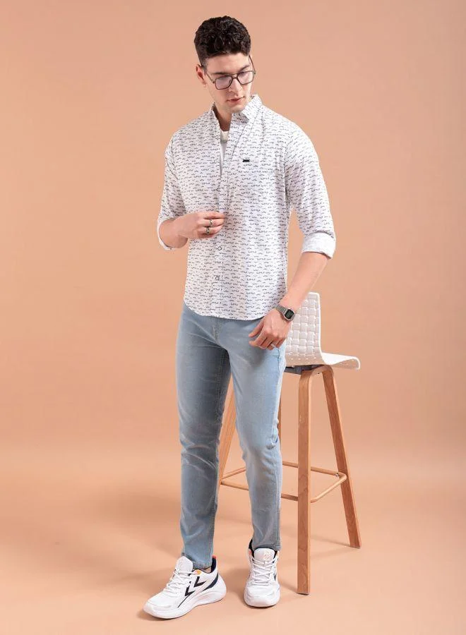 The Indian Garage Co Men Slim Fit Graphic Print Full Sleeves Spread Collar Casual Shirt