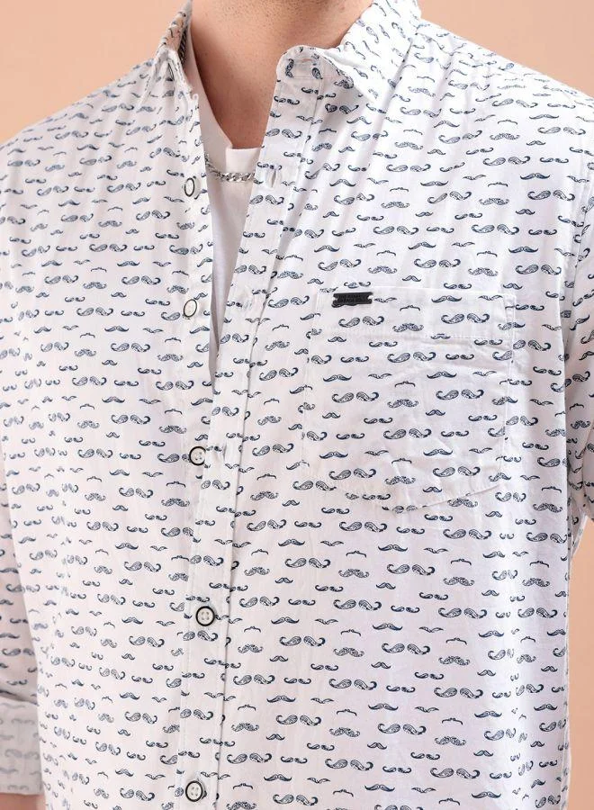 The Indian Garage Co Men Slim Fit Graphic Print Full Sleeves Spread Collar Casual Shirt