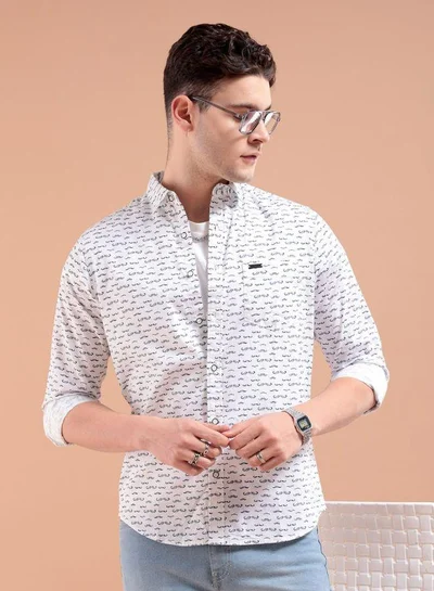 The Indian Garage Co Men Slim Fit Graphic Print Full Sleeves Spread Collar Casual Shirt