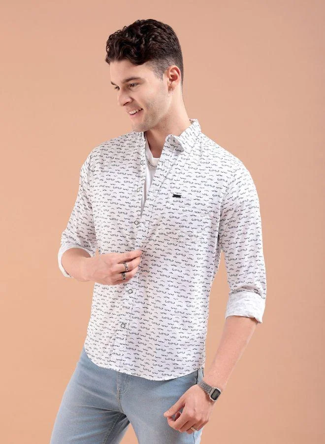 The Indian Garage Co Men Slim Fit Graphic Print Full Sleeves Spread Collar Casual Shirt