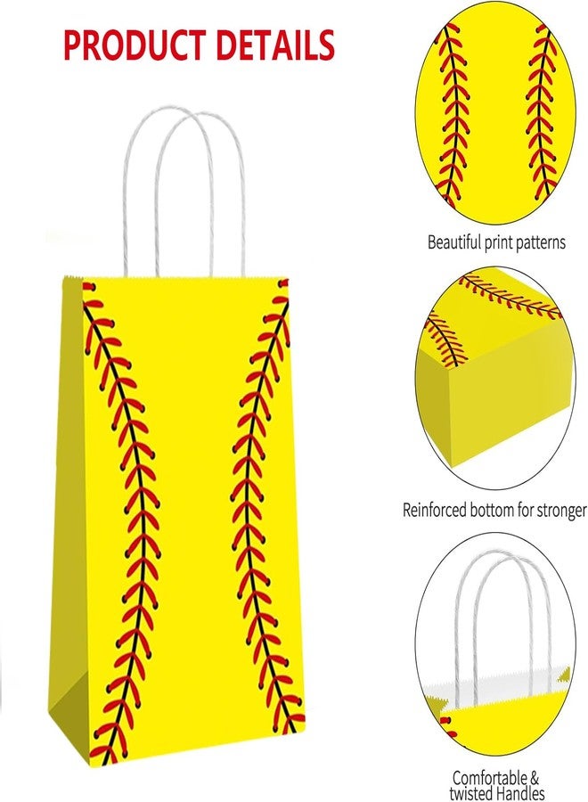 Rarapop 12 Pack Softball Gift Bags with Handle, Paper Snack Treat Goodie Bag for Softball Theme Party Favor Decorations Sports Birthday Celebration Supplies - Image 3