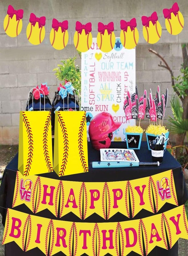 Rarapop 12 Pack Softball Gift Bags with Handle, Paper Snack Treat Goodie Bag for Softball Theme Party Favor Decorations Sports Birthday Celebration Supplies - Image 5