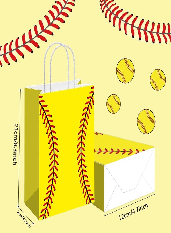 Rarapop 12 Pack Softball Gift Bags with Handle, Paper Snack Treat Goodie Bag for Softball Theme Party Favor Decorations Sports Birthday Celebration Supplies - Image 2