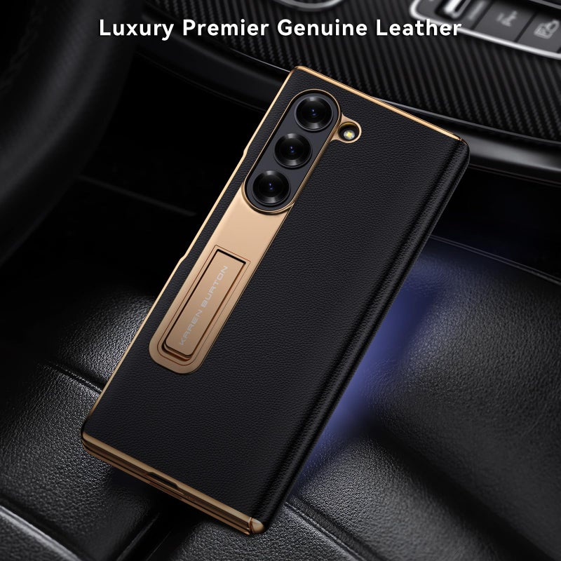 Kalernd for Samsung Galaxy Z Fold 6 Phone Case,Luxury Premier Genuine Leather,Full Body Hinge Protection,Built-in Screen Protector,Kickstand Slim Protective Cover for Galaxy ZFold 6 (Black) - Image 2