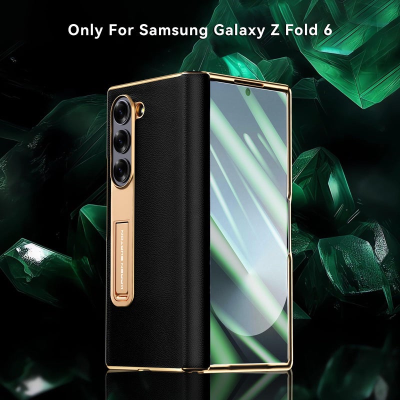 Kalernd for Samsung Galaxy Z Fold 6 Phone Case,Luxury Premier Genuine Leather,Full Body Hinge Protection,Built-in Screen Protector,Kickstand Slim Protective Cover for Galaxy ZFold 6 (Black) - Image 3