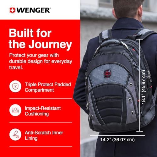 Wenger حقيبة ظهر كمبيوتر محمول WENGER SYNERGY 16 بوصة مع جيب للتابلت، قسم مبطن باللون الأسود/الرمادي (26 لتر) - مزيج من الأناقة والوظيفة، تصميم سويسري، 600635 - Image 2