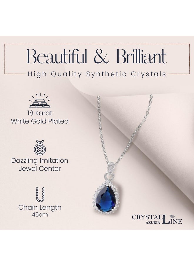 Crystalline Azuria Teardrops Blue Simulated Sapphire Zirconia Crystals Set Pendant Necklace 18 Inches Earrings18K White Gold Plated For Women  - Image 4