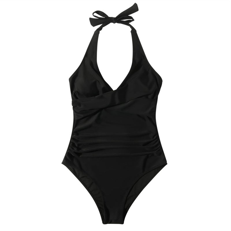 SUUKSESS Women Sexy Tummy Control One Piece Swimsuits Halter Push Up Monokini Bathing Suits (Black, M) - Image 4