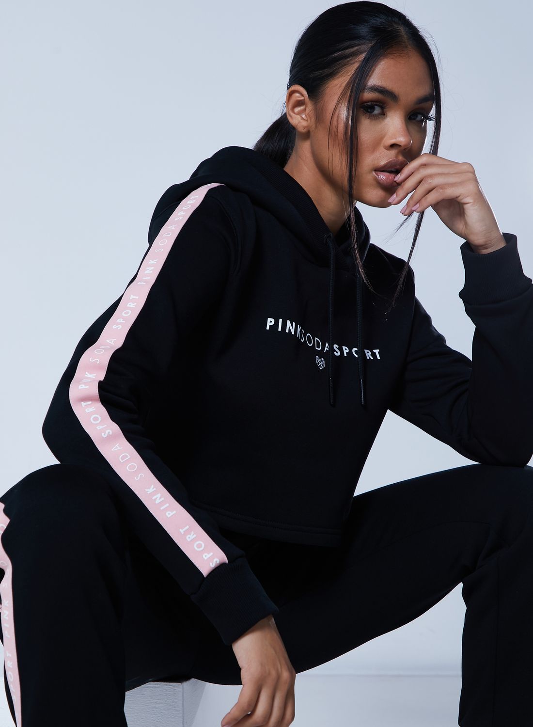 Buy Pink Soda Black Fuller Tape Hoodie for Women in Bahrain