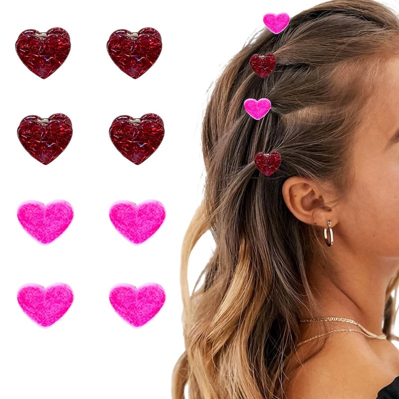 Mtruil Cute Mini Valentines Hair Claw Clips with Heart Design Acrylic Non-Slip Claw Hair Clips Reusable Red Glitter Clip for Hair for Women Girls Valentine's Day Accessories 8 PCS - Image 1